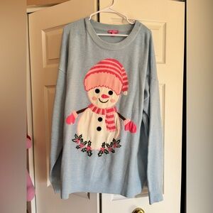 Sugar Thrillz Blue Sweater with Pink Snowman Design